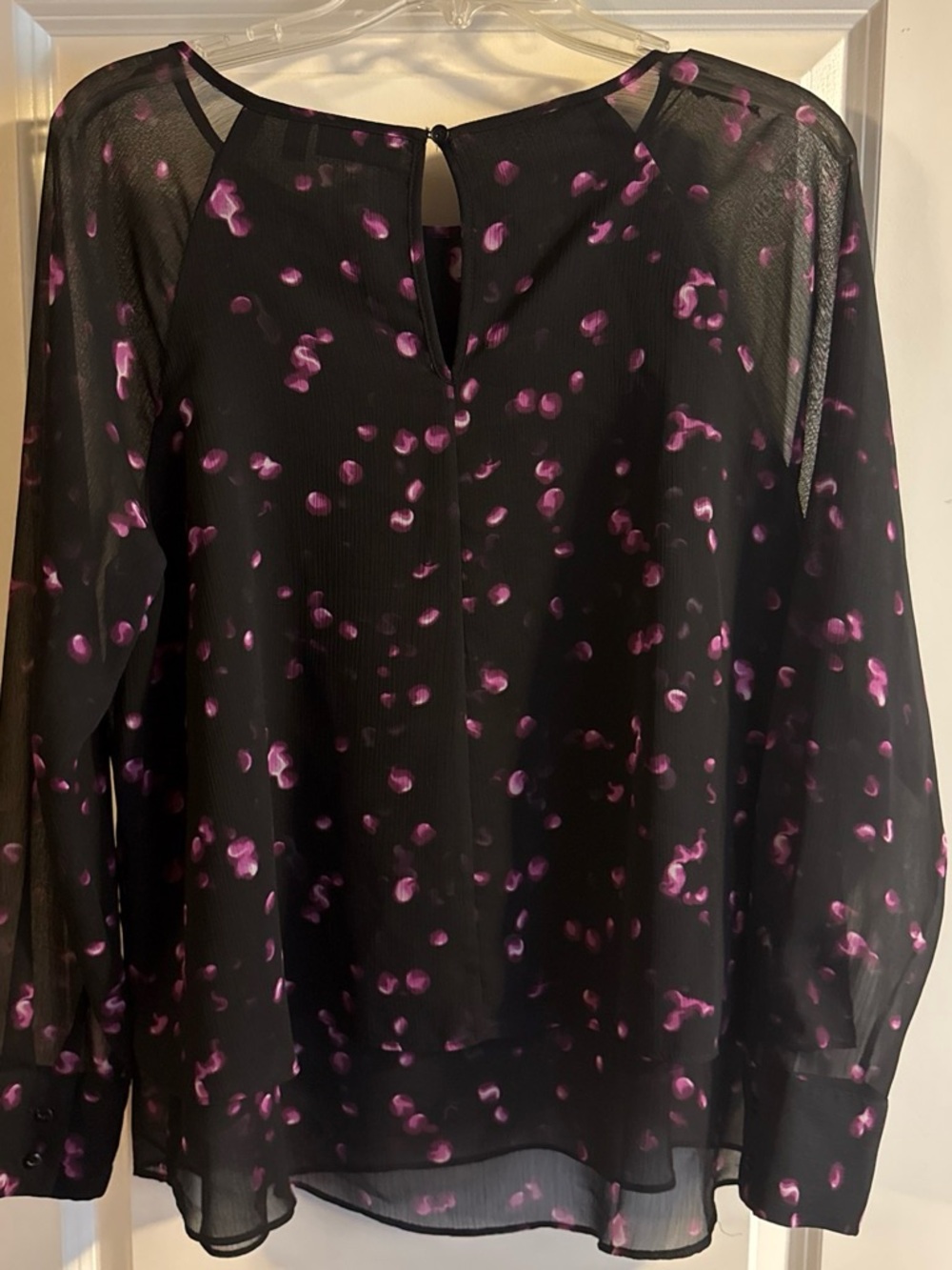 Apt. 9 Black Sheer Blouse with Purple Dot Print